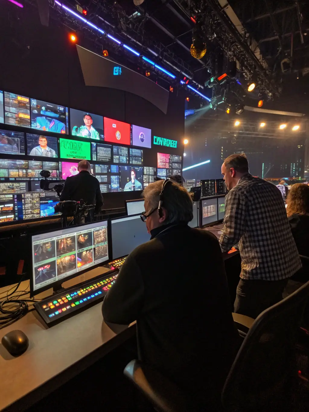 An image of a radio broadcasting studio with hosts and equipment in action, capturing the dynamic environment of live broadcast production.